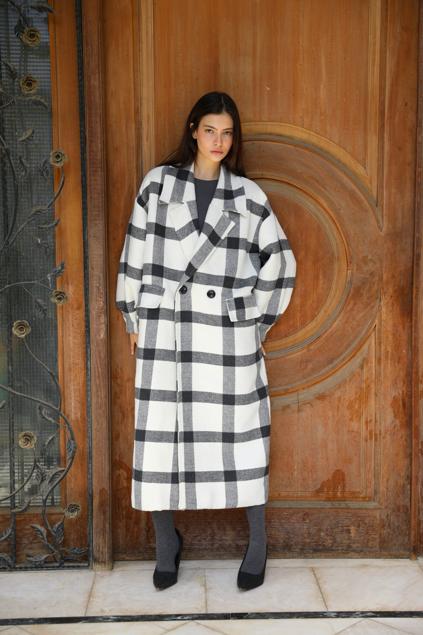 The Oversized Wool Checked Coat